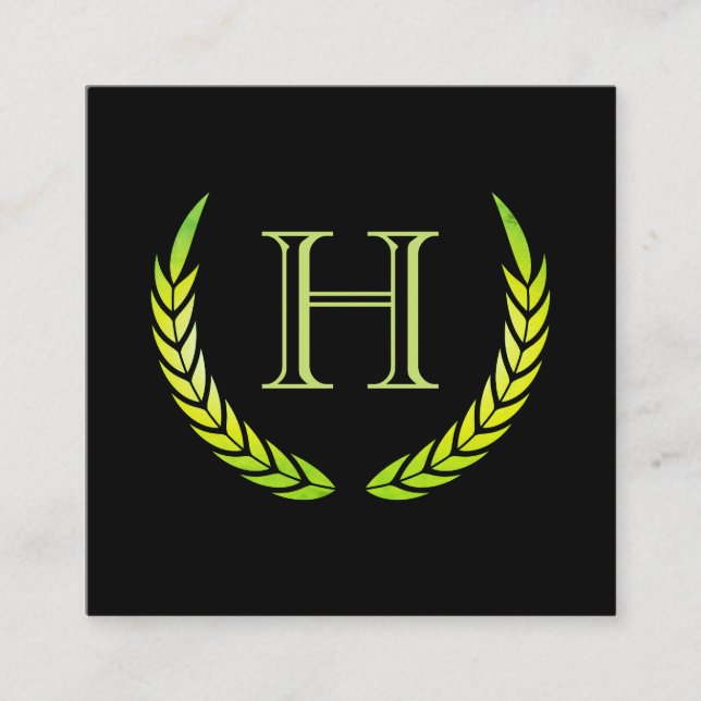 Monogram med Inslag (grönt) Fyrkantigt Visitkort (Framsida)