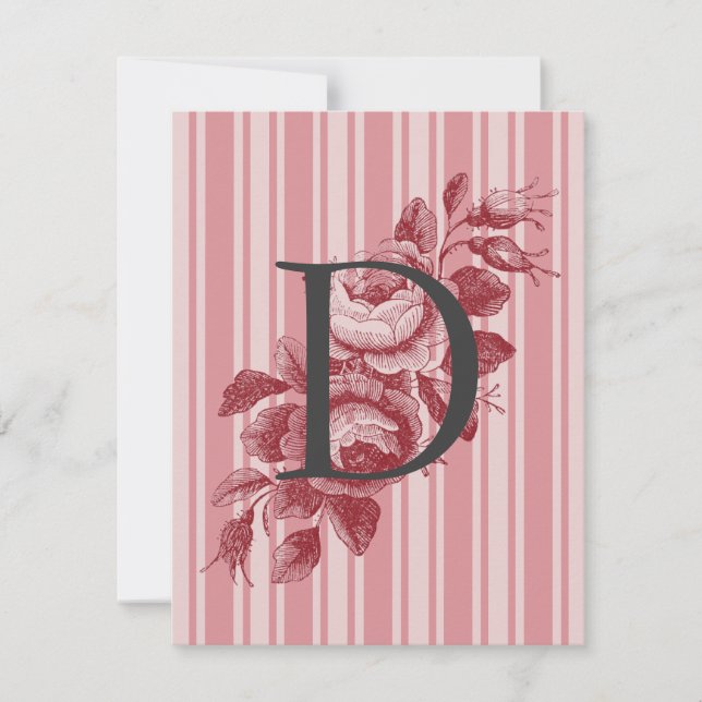 Monogram med kålrosor och ränder tack kort (Framsida)