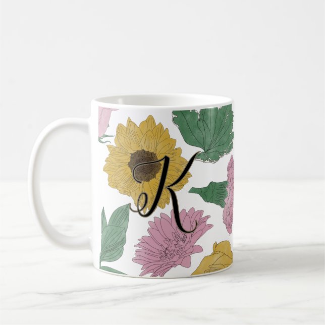 Monogram med kantade blommor kaffemugg (Vänster)