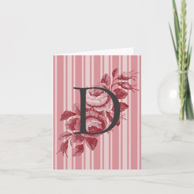 Monogram med kölsalladsrosor och randigt mönster kort (Framsida)