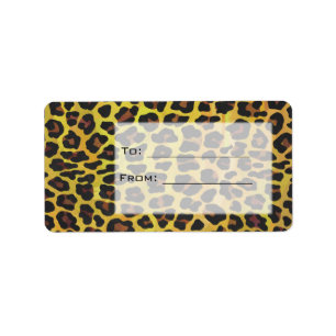 Monogram med Leopard Brown och Gult Adressetikett