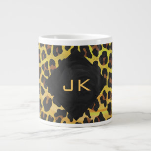 Monogram med Leopard Brown och Gult Jumbo Mugg