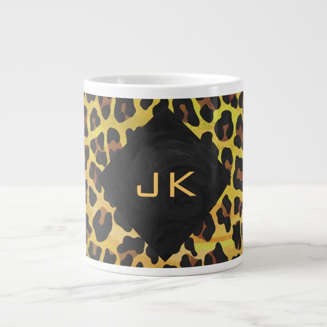 Monogram med Leopard Brown och Gult Jumbo Mugg (Framsidan)