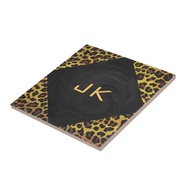 Monogram med Leopard Brown och Gult Kakelplatta (Sidan)