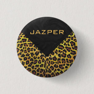 Monogram med Leopard Brown och Gult Knapp