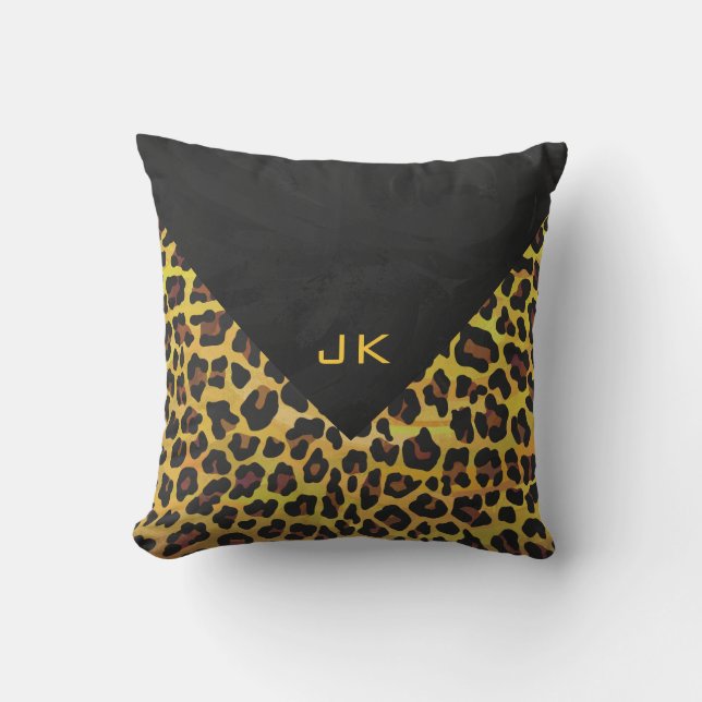 Monogram med Leopard Brown och Gult Kudde (Framsida)