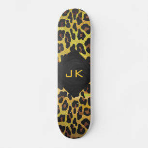 Monogram med Leopard Brown och Gult Old School Skateboard Bräda 21,6 Cm