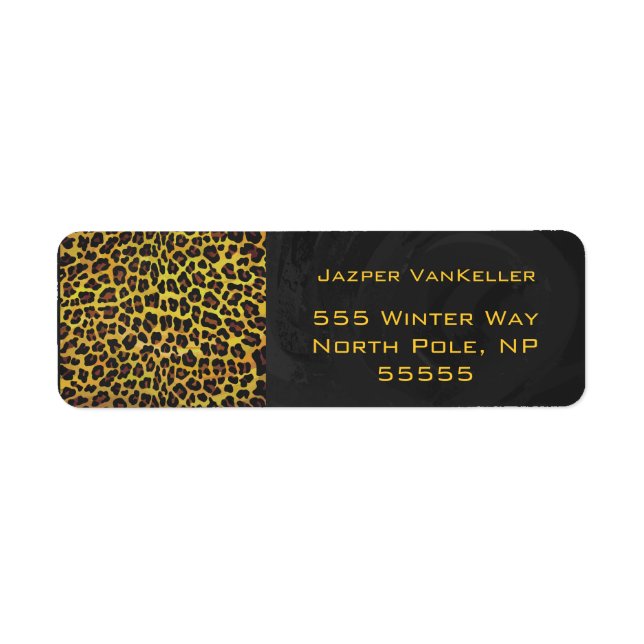 Monogram med Leopard Brown och Gult Returadress Etikett (Framsidan)