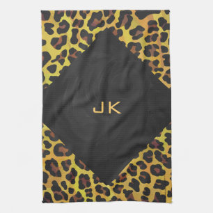 Monogram med leopard Brun och Gul Kökshandduk