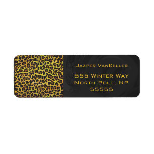 Monogram med leopard Brun och Gul Returadress Etikett