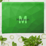 Monogram med lite grönt-övertoningsgeometri, mönst kökshandduk<br><div class="desc">Monogram Anpassa med din anpassningsbar från början och namn. Ljust grönt gradientgeometrisk maska med mönster-ljusa trianglar,  ombre. Triangelns geometriska nät med ljusövertoning av mörk grönt typ: mönster,  ombre,  nät,  trianglar,  geometri,  geometri,  övertoning,  coola,  triangel,  grönt</div>