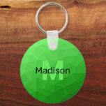 Monogram med lite grönt-övertoningsgeometri, mönst nyckelring<br><div class="desc">Monogram Anpassa med din anpassningsbar från början och namn. Ljust grönt gradientgeometrisk maska med mönster-ljusa trianglar,  ombre. Triangelns geometriska nät med ljusövertoning av mörk grönt typ: mönster,  ombre,  nät,  trianglar,  geometri,  geometri,  övertoning,  coola,  triangel,  grönt</div>