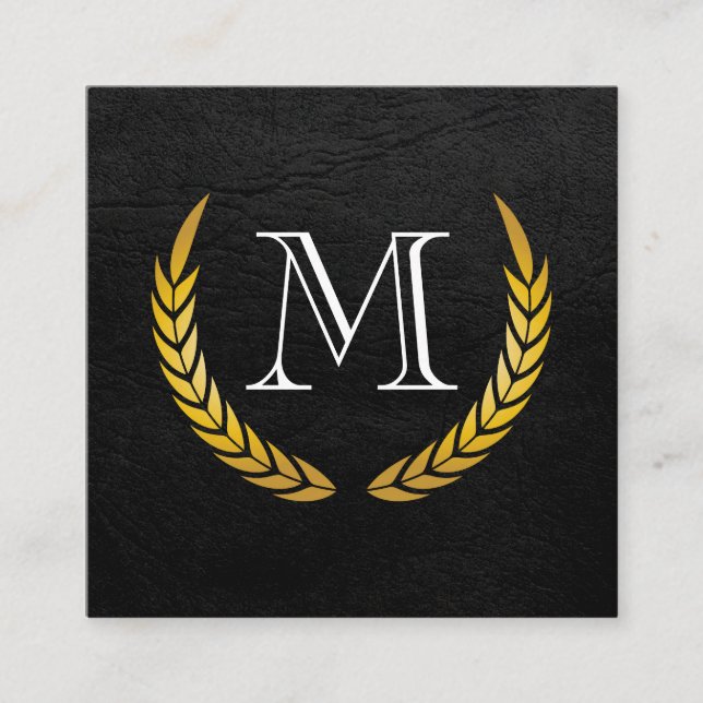 Monogram med Luxe Inslag Faux Leather Fyrkantigt Visitkort (Framsida)