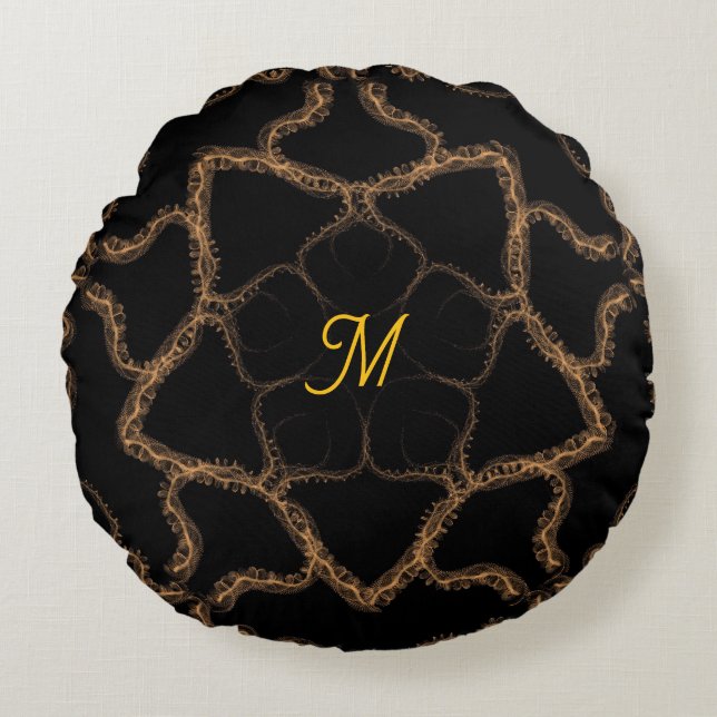 Monogram med mellanbrun design rund kudd kudde (Framsidan)