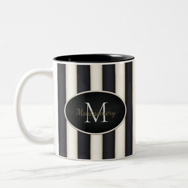 Monogram med ram för svartvit Rand Två-Tonad Mugg (Vänster)