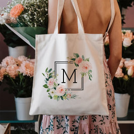 Monogram med rosa akvarellblomning tygkasse