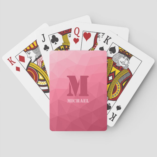 Monogram med rosa geometrisk nätmönster casinokort (Baksidan)
