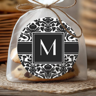 Monogram med svart och vit damast runt klistermärke
