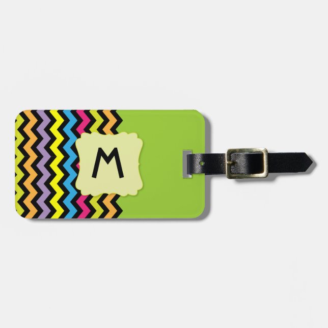 Monogram med svart sparrar & ljusa färger bagagebricka (Horisontell Framsida)