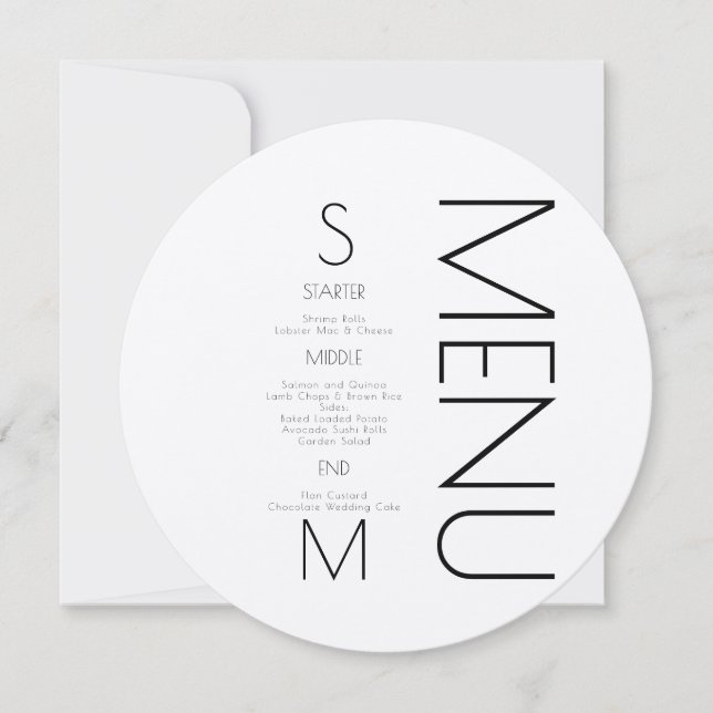 Monogram med svart text enkel bröllopsmeny (Framsida)