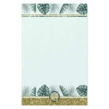 Monogram med tropiska blad och glitter