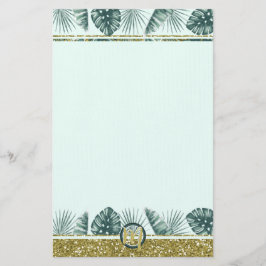 Monogram med tropiska blad och glitter brevpapper