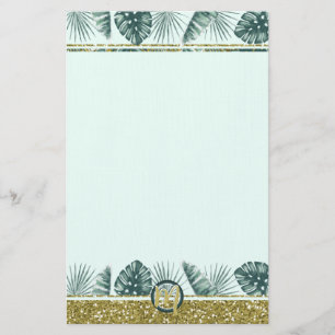 Monogram med tropiska blad och glitter brevpapper