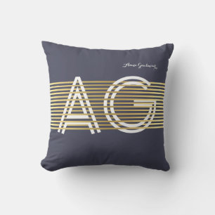 monogram med tunn gyllene rand utomhuskudde