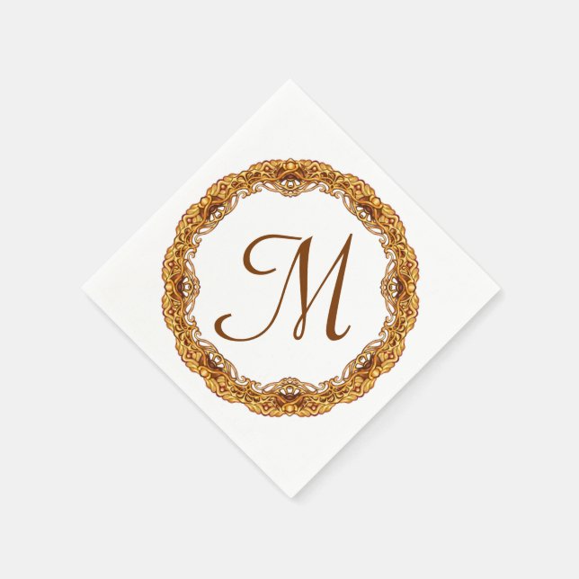 Monogram med tvåtonad guldram pappersservett (Hörn)