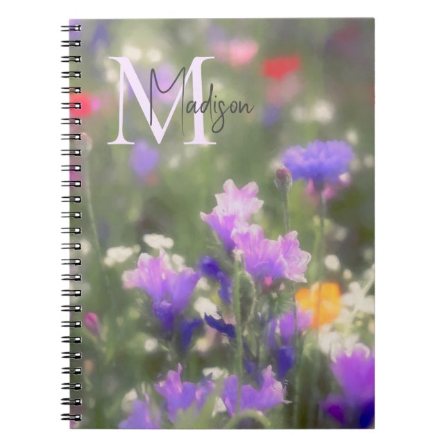 Monogram med vildblommor och eget namn anteckningsbok (Framsidan)