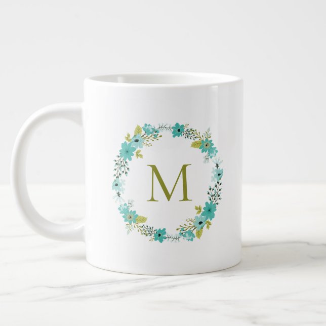 Monogram med vit Blommigt Jumbo Mugg (Vänster)