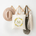 Monogram med vit Blommigt Tygkasse<br><div class="desc">Anpassningsbar designad till väskan med en söt vismisk illustrerad blommigt ram,  personlig med ditt monogram eller annan anpassningsbar. Klicka på Anpassa om du vill ändra typsnitt och färg för att skapa din egen unika design av ett slag. Välkomligt för brudgåvor!</div>