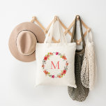 Monogram med vit Blommigt Tygkasse<br><div class="desc">Anpassningsbar designad till väskan med en söt vismisk illustrerad blommigt ram,  personlig med ditt monogram eller annan anpassningsbar. Klicka på Anpassa om du vill ändra typsnitt och färg för att skapa din egen unika design av ett slag. Välkomligt för brudgåvor!</div>