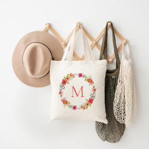 Monogram med vit Blommigt Tygkasse