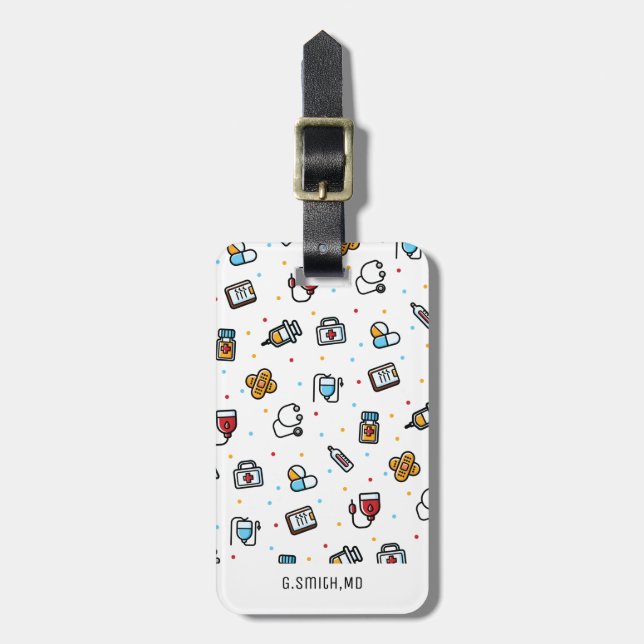 Monogram. Medicinsk Mönster. För Läkare och sjuksk Bagagebricka (Vertikal Framsida)