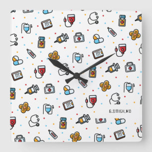 Monogram. Medicinsk Mönster. För Läkare och sjuksk Fyrkantig Klocka