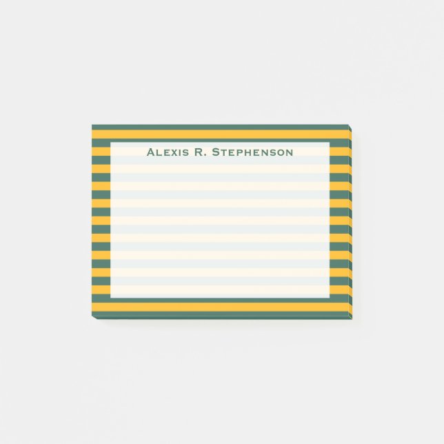 Monogram Medium Grön och Guld Gul Rand Post-it Block (Framsida)