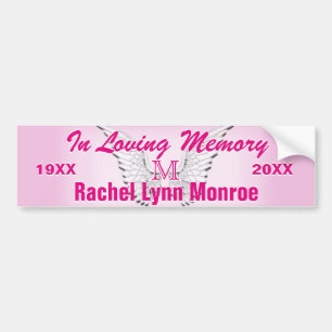 Monogram Memorial Angel Vingar Rosa Bildekal