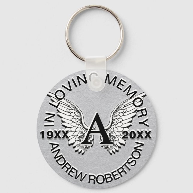 Monogram | Memorial | Silver Angel Vingar Nyckelring (Framsida)