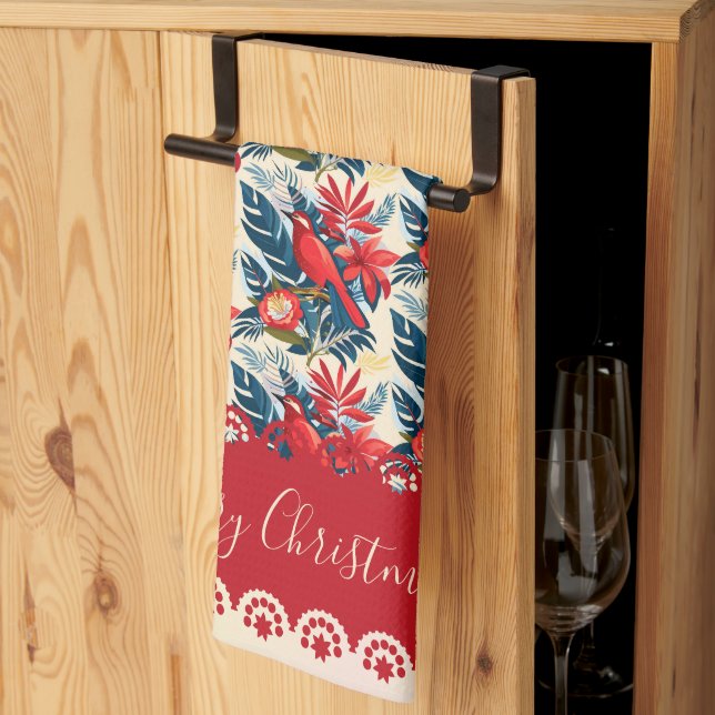 Monogram Merry Christmas & Happy New Year! Floral  Kökshandduk (Thirds Fold)