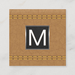 Monogram Metall Trim Dubbla Tan-läder Fyrkantigt Visitkort