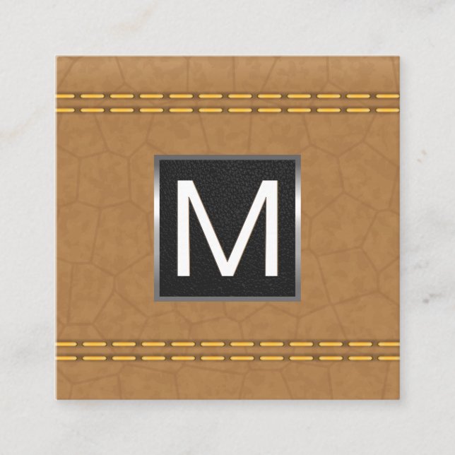 Monogram Metall Trim | Dubbla Tan-läder Fyrkantigt Visitkort (Framsida)