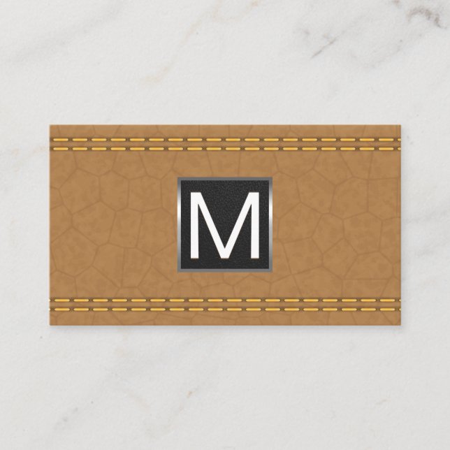 Monogram Metall Trim | Dubbla Tan-läder Visitkort (Framsida)