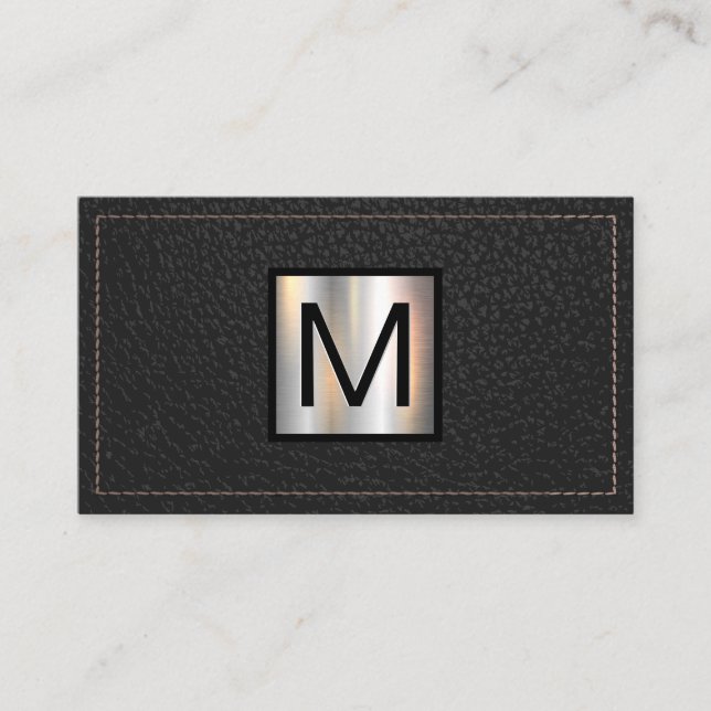 Monogram metallbanderoll | Stitched Black Leather Visitkort (Framsida)