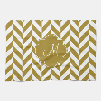 Monogram Metallic Guld Herringbone Mönster Kökshandduk