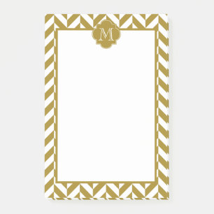 Monogram Metallic Guld Herringbone Mönster Post-it Block