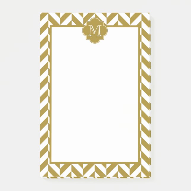 Monogram Metallic Guld Herringbone Mönster Post-it Block (Framsida)