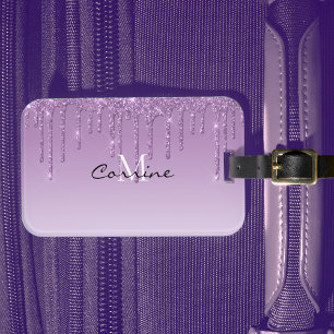 Monogram Metallic Lavender Lila Dripping Glitter Bagagebricka