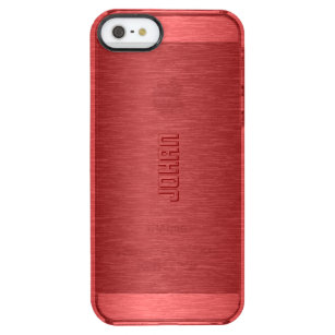 Monogram Metallic Red Brushed Aluminium-utseende Clear iPhone SE/5/5s Skal