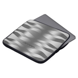 Monogram Metallic Silver Grått Zebra ränder Laptop Sleeve